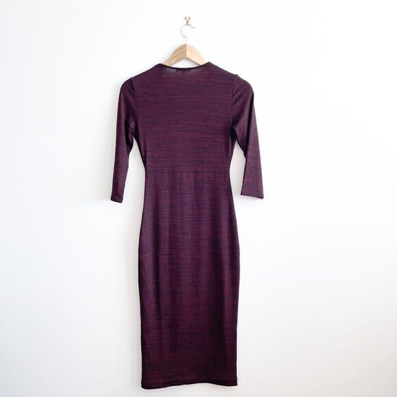 RW & CO. Sweater Knit Dress V-Neck Crossover Neckline Burgundy Black Women's S - Picture 2 of 11